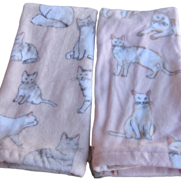tt & Lola Bath Nwt Kitty Cat Hand Towels Bath Or Kitchen Pink Peach